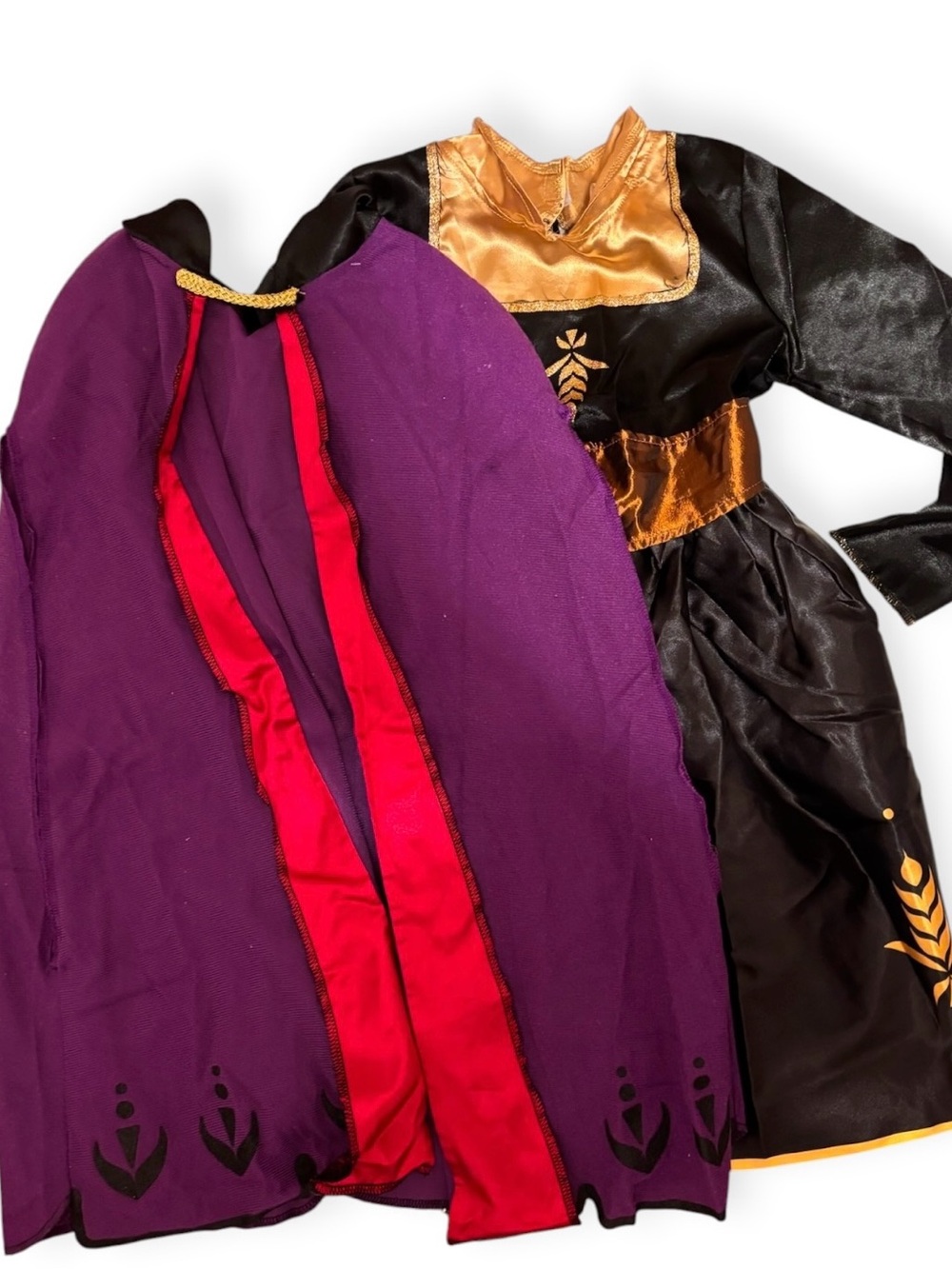 Disney Frozen Anna Costume Dress & Cape Girls Size 4-6X Black Gold Purple